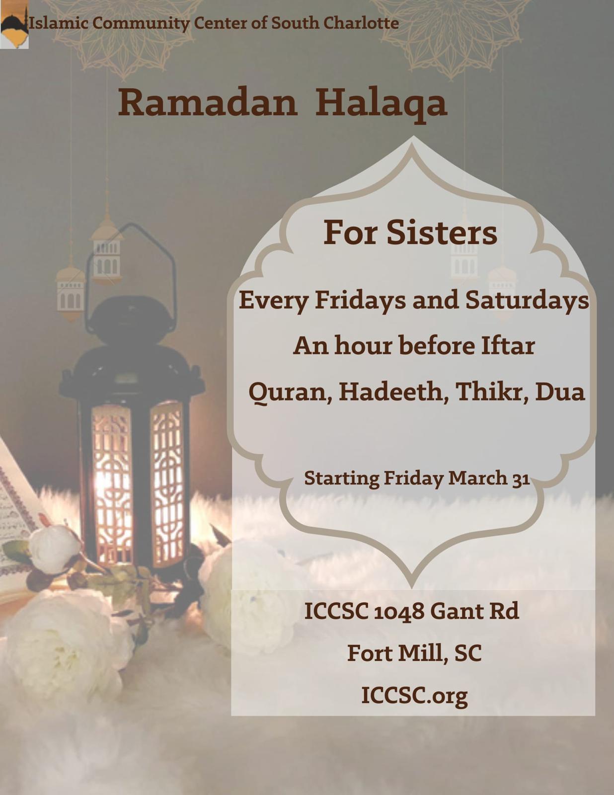 ICCSC Ramadan Halaqa for Sisters flyer