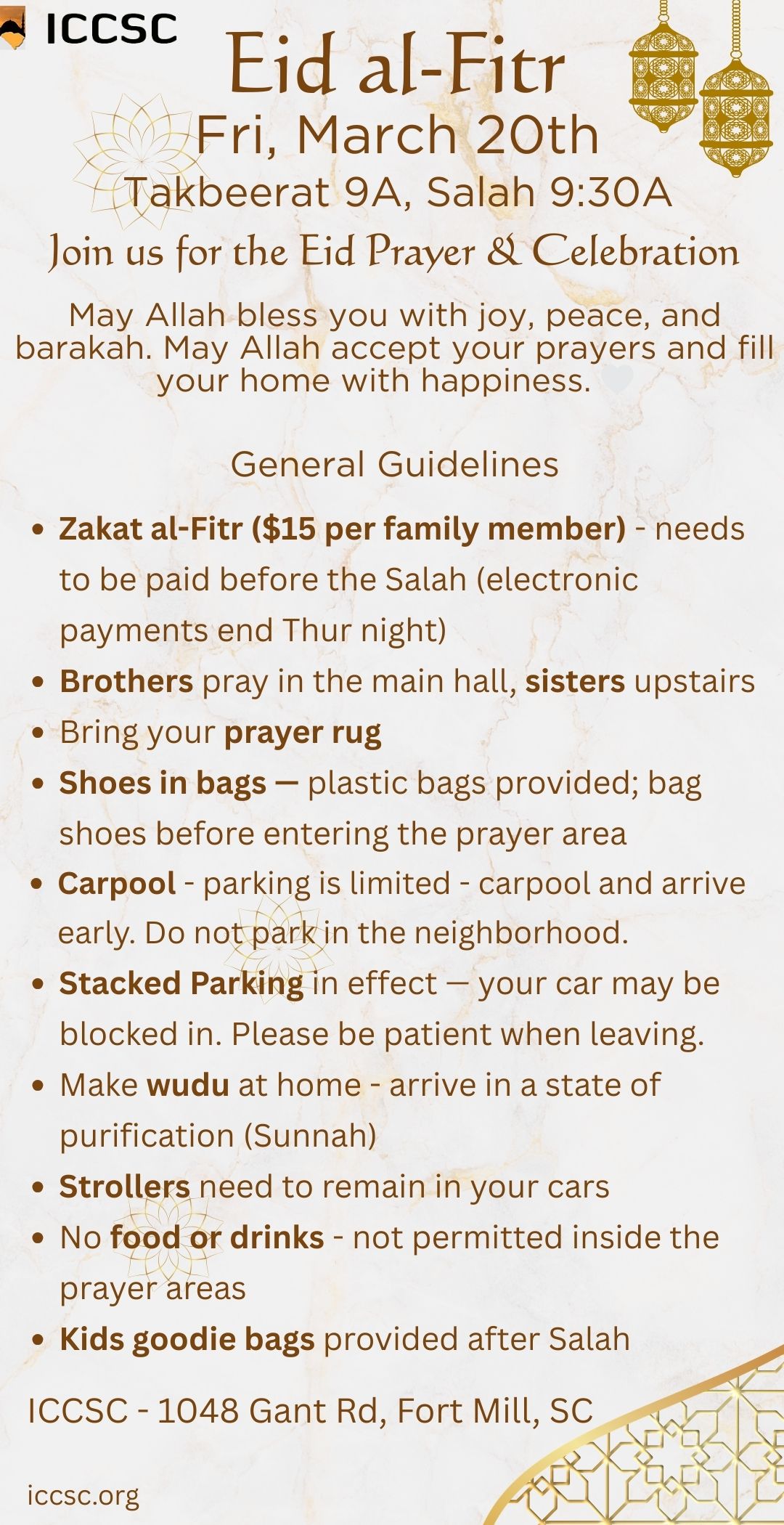 Eid al-Fitr - Friday March 20th - Takbeerat 9AM, Salah 9:30AM - Join us for the Eid Prayer & Celebration