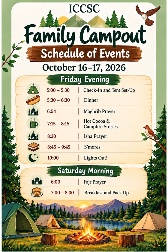 ICCSC Family Campout schedule of events flyer