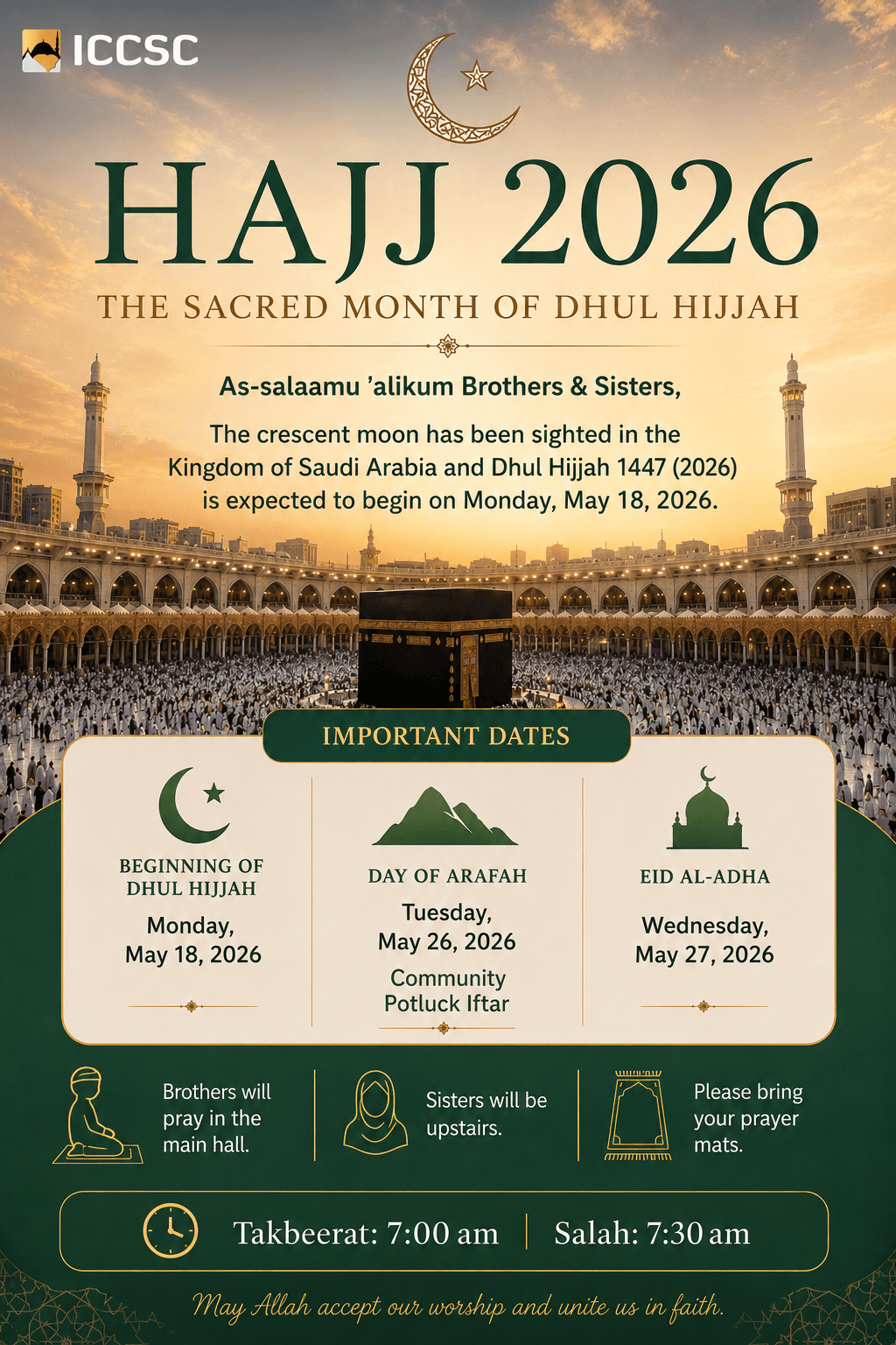 ICCSC Hajj 2026 — The Sacred Month of Dhul Hijjah flyer