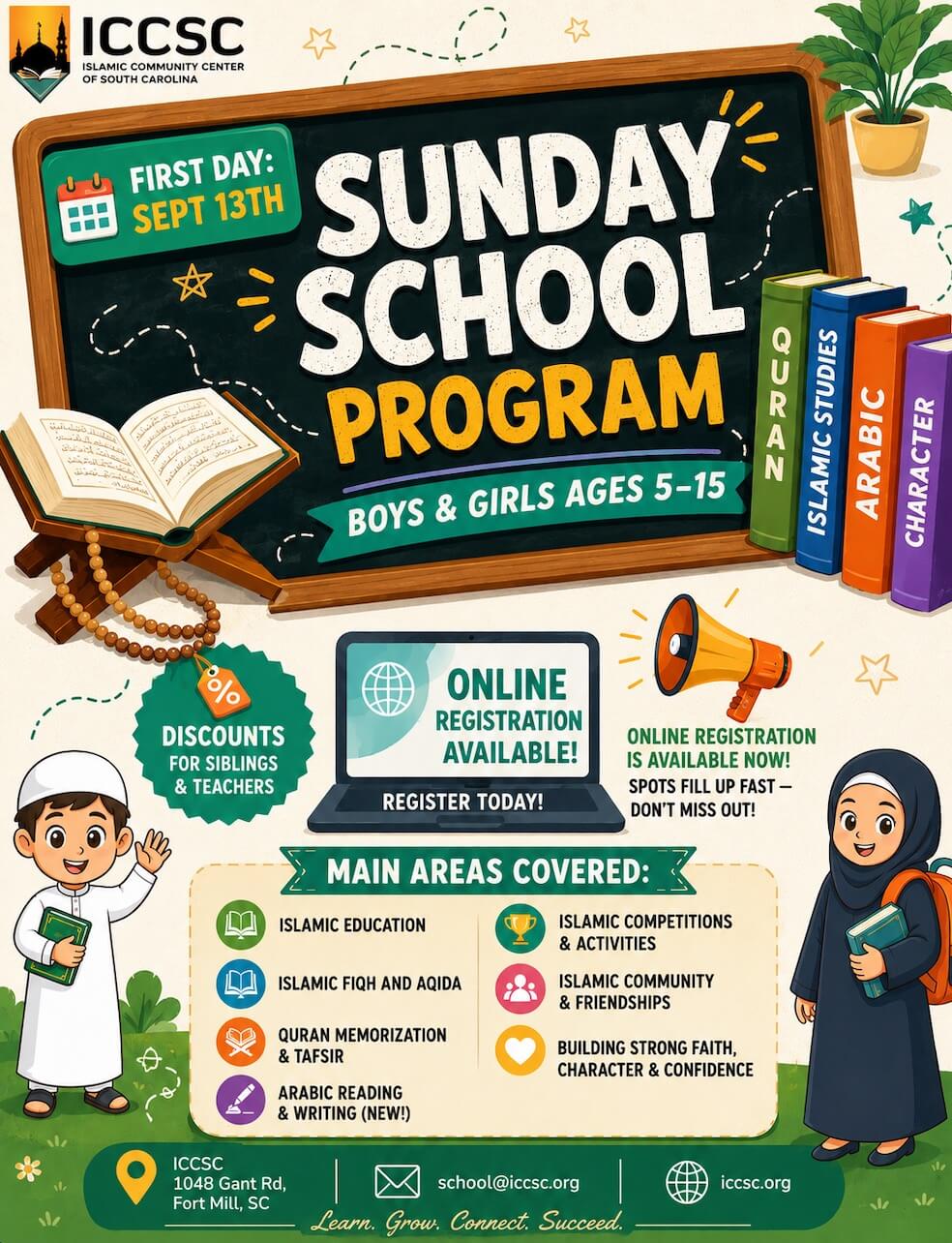 ICCSC Weekend Islamic School 2026-27 Registration flyer