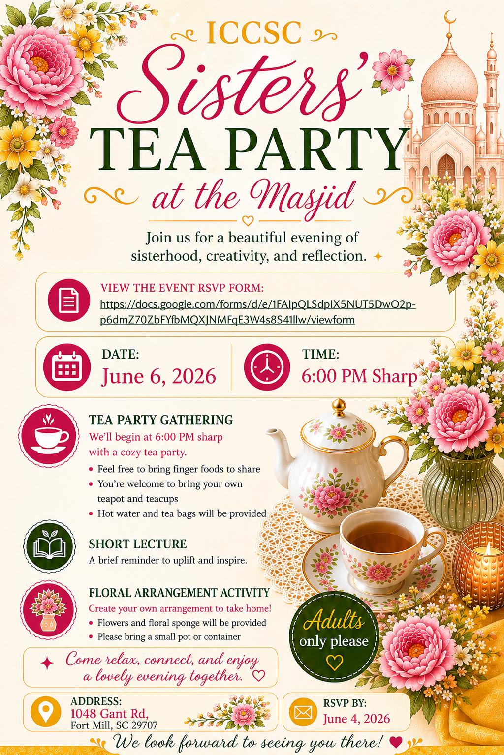 ICCSC Sisters' Tea Party at the Masjid flyer