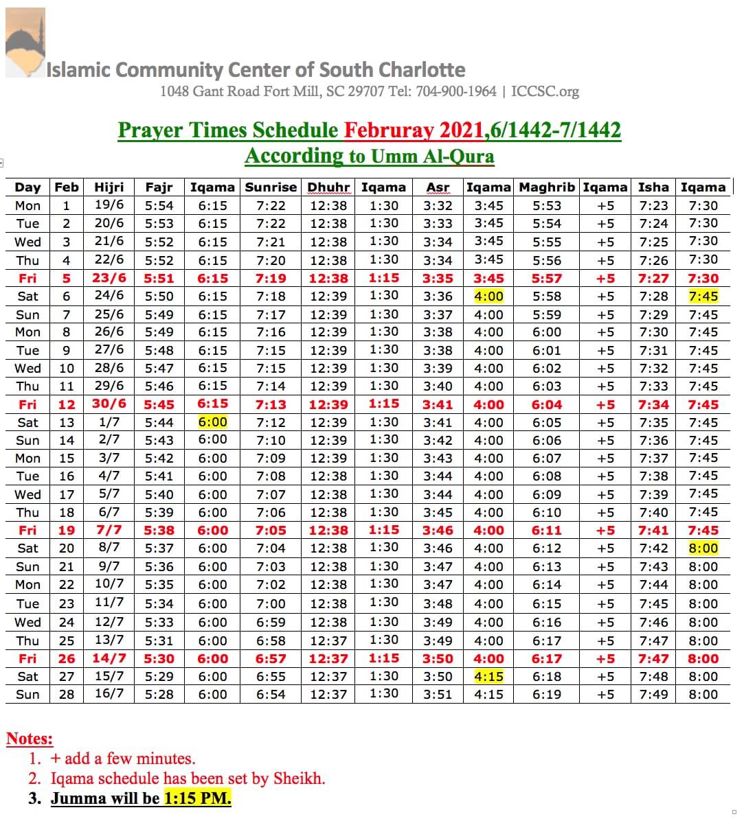 Charlotte Prayer Times